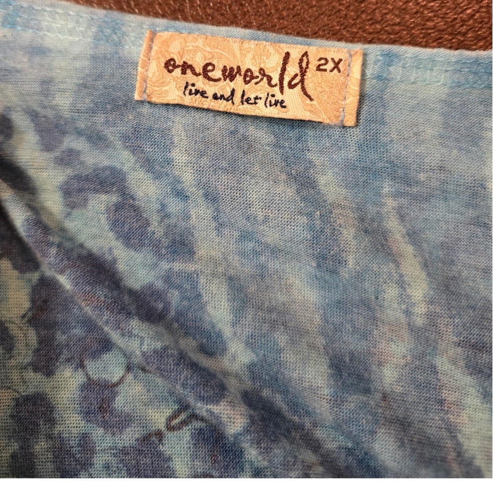 One World 2X Blue Floral Embellished Long Sleeve Top‎ Blouse - Picture 4 of 5
